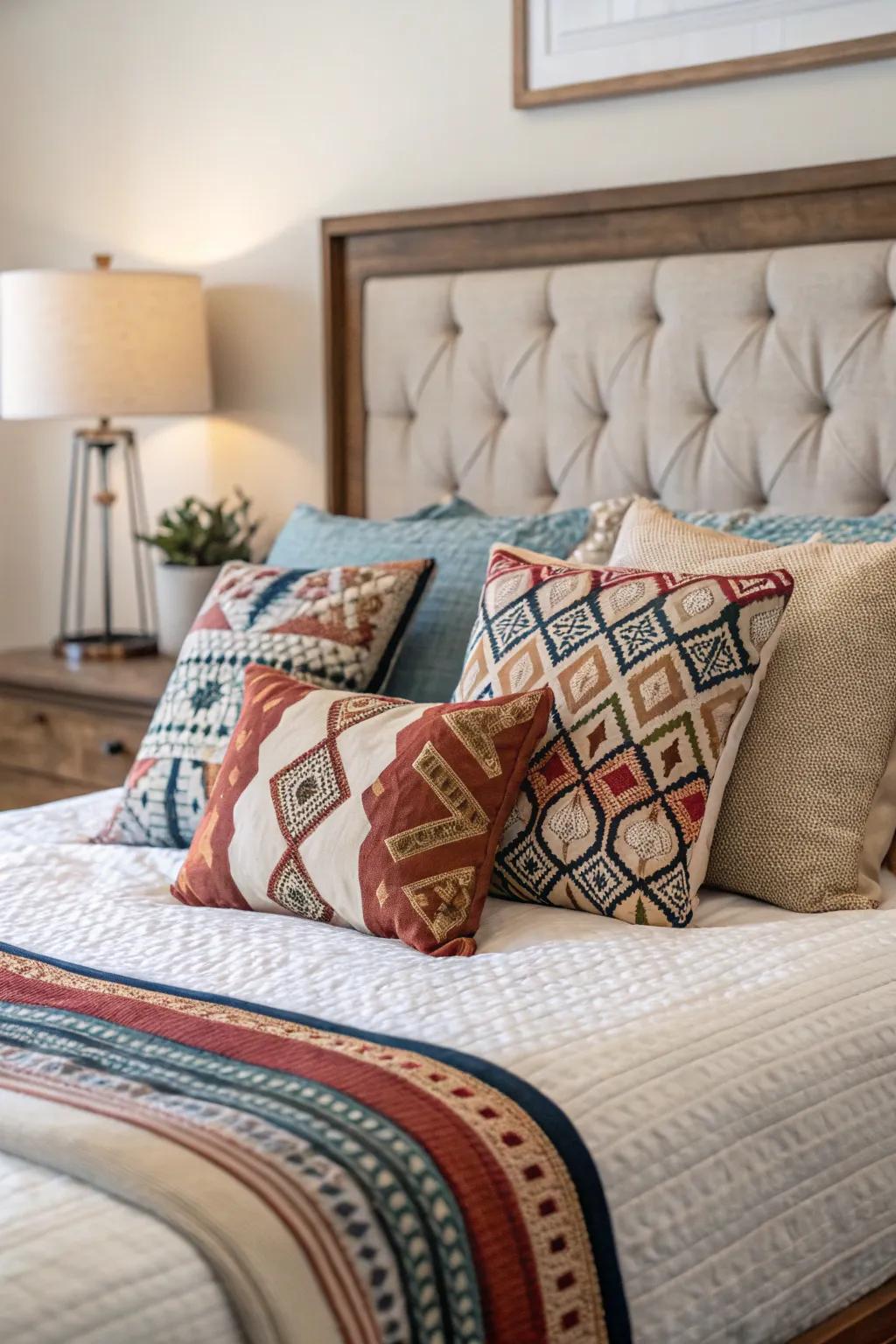 An eclectic mix of pillows adds whimsy and personality.