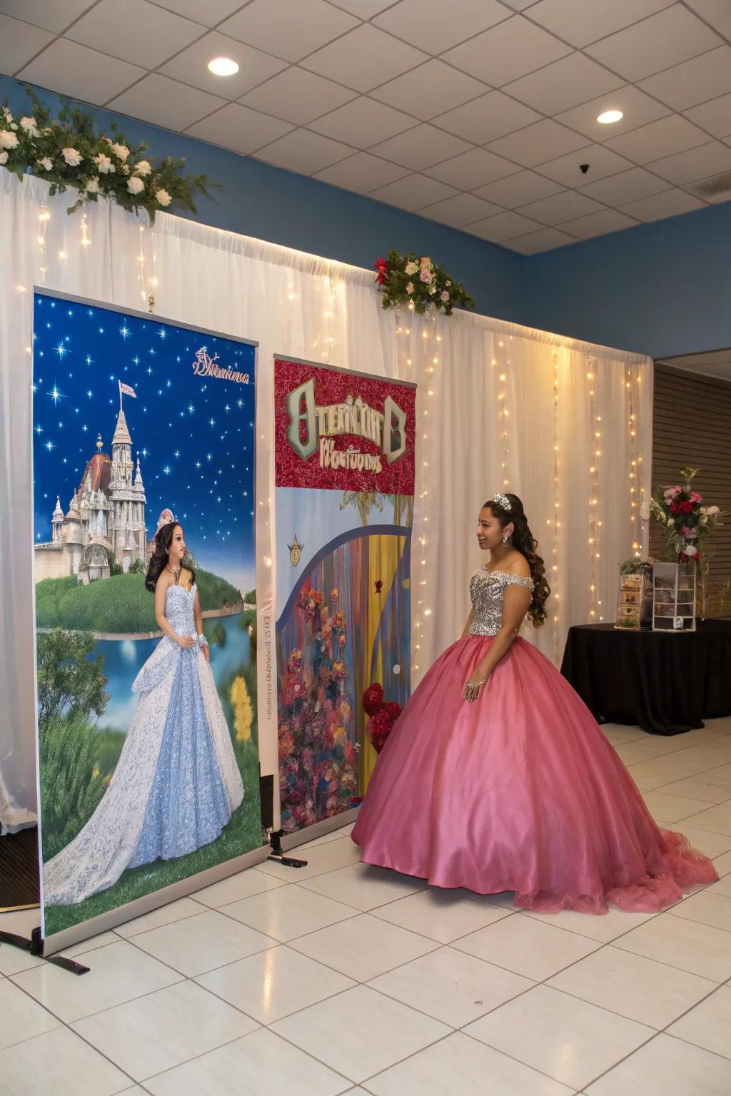 Thematic panels create an immersive backdrop for celebrations.