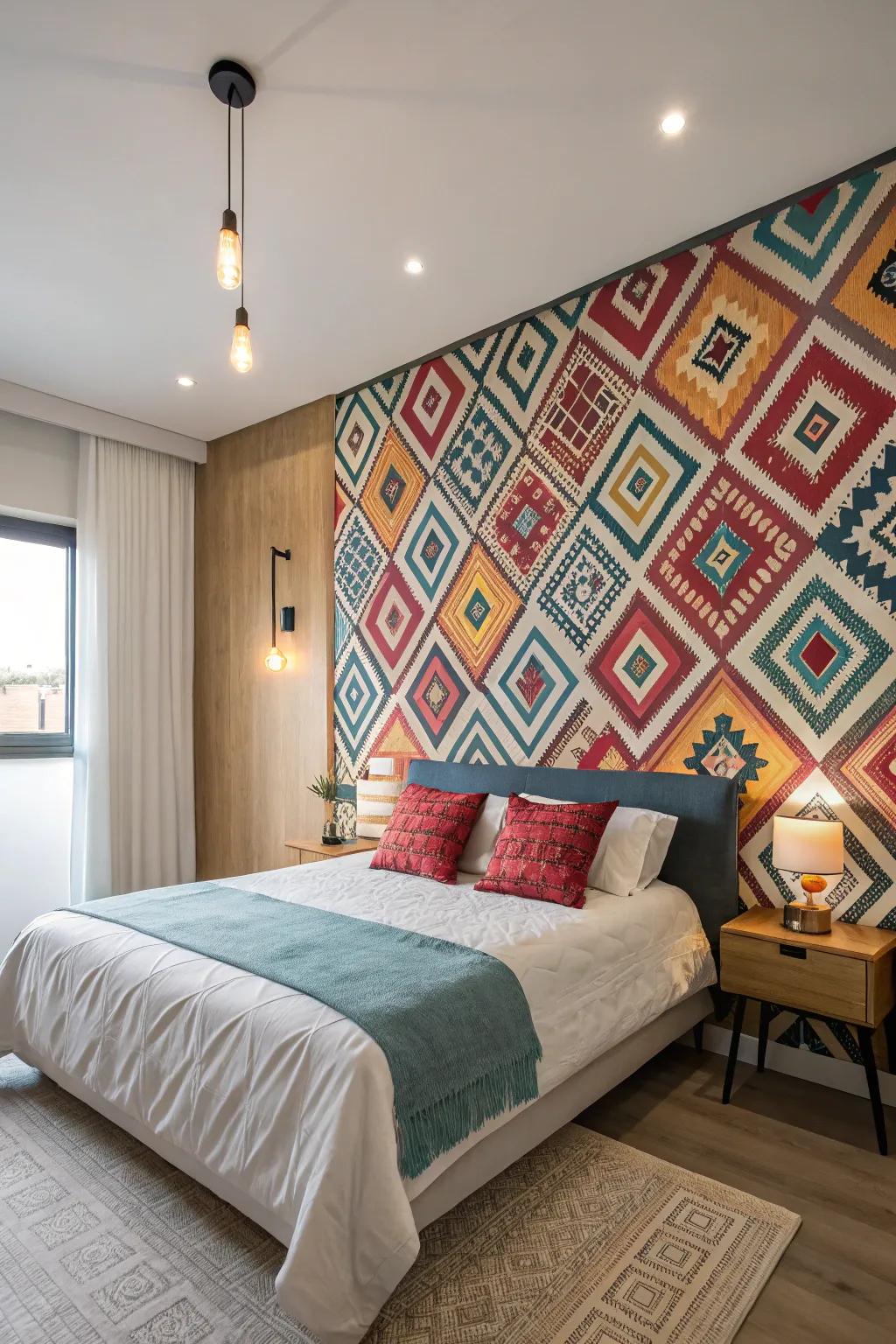 Audacious wallpaper serving as a vibrant accent wall.