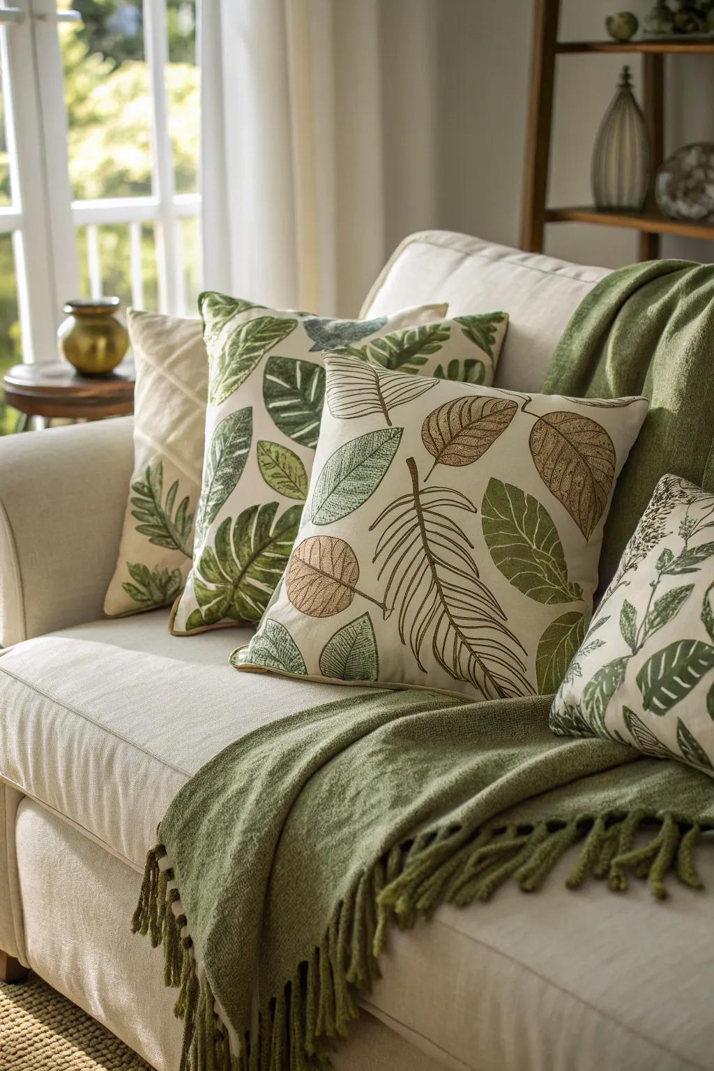 Green fabrics add comfort and cohesiveness to your décor.