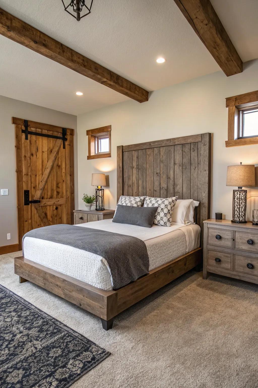 A bedroom combining contemporary and traditional countryside elements for a balanced design.