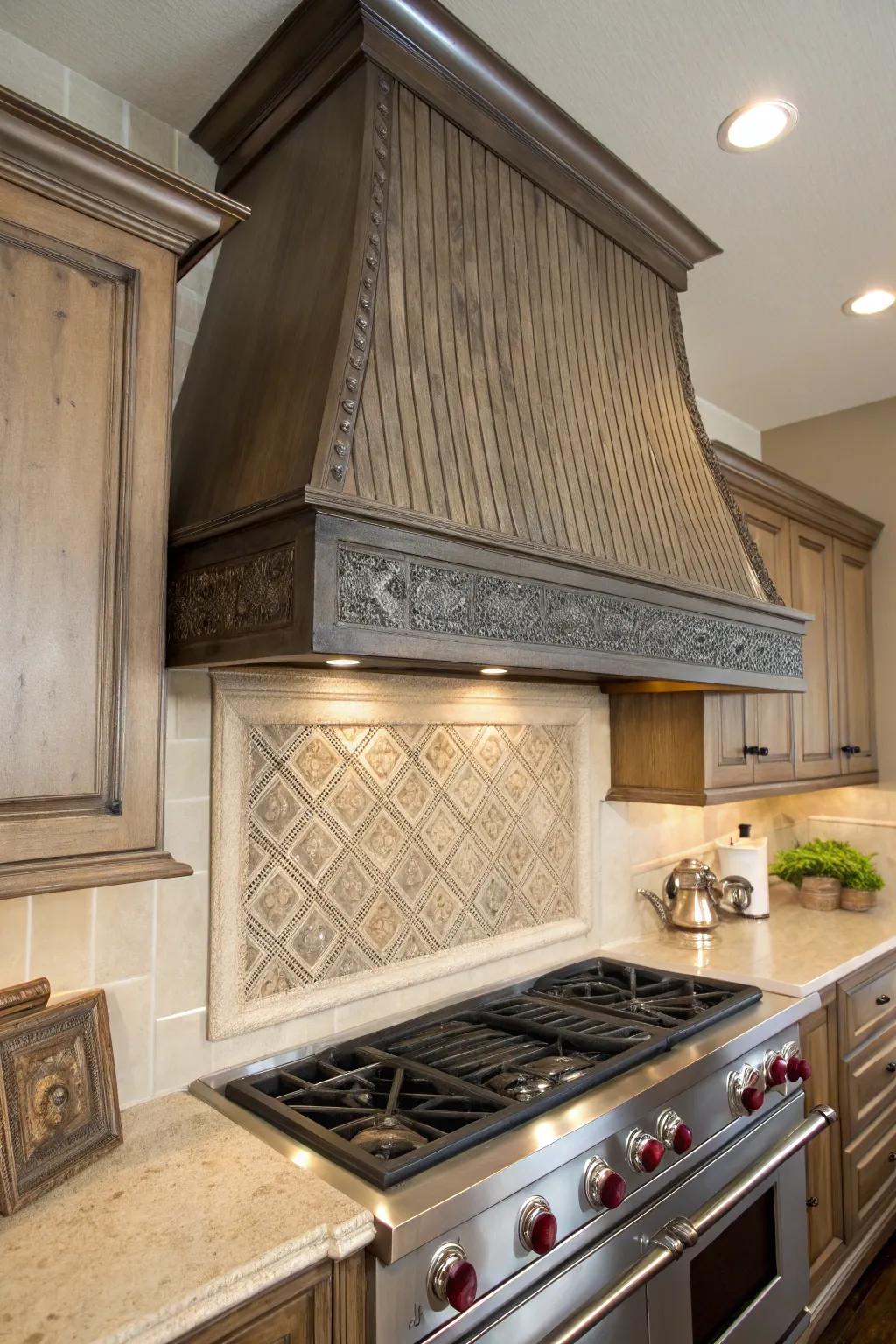 Textured finishes enrich the depth and intrigue of your range hood.