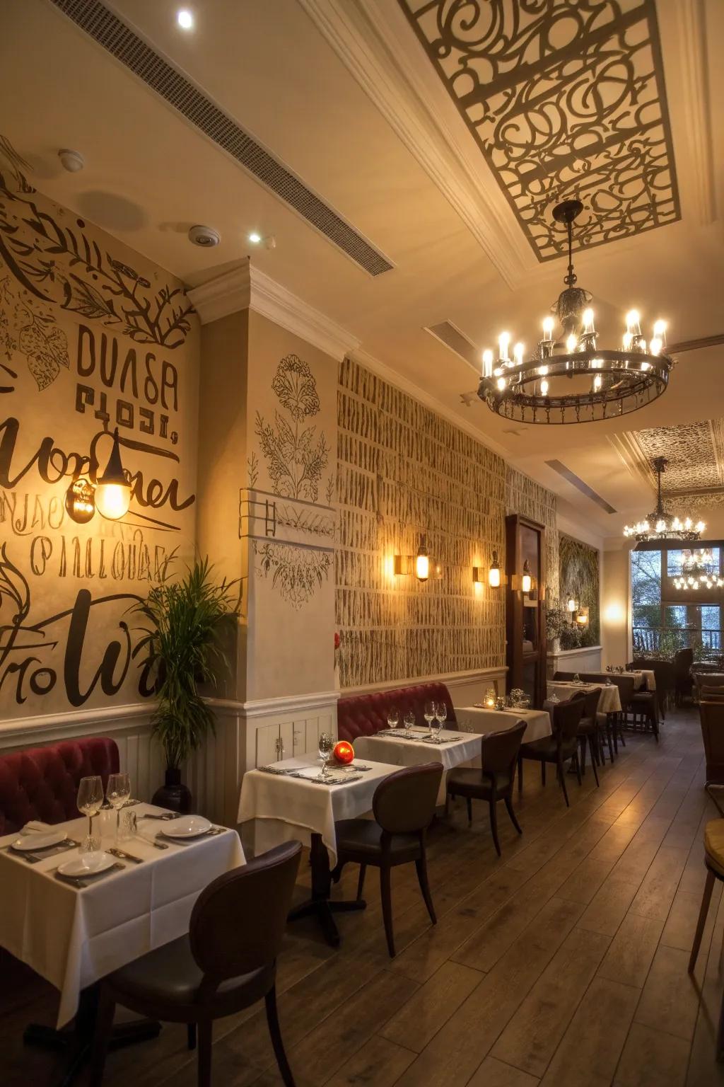 Creative fonts introduce a modern and playful touch to restaurant decor.