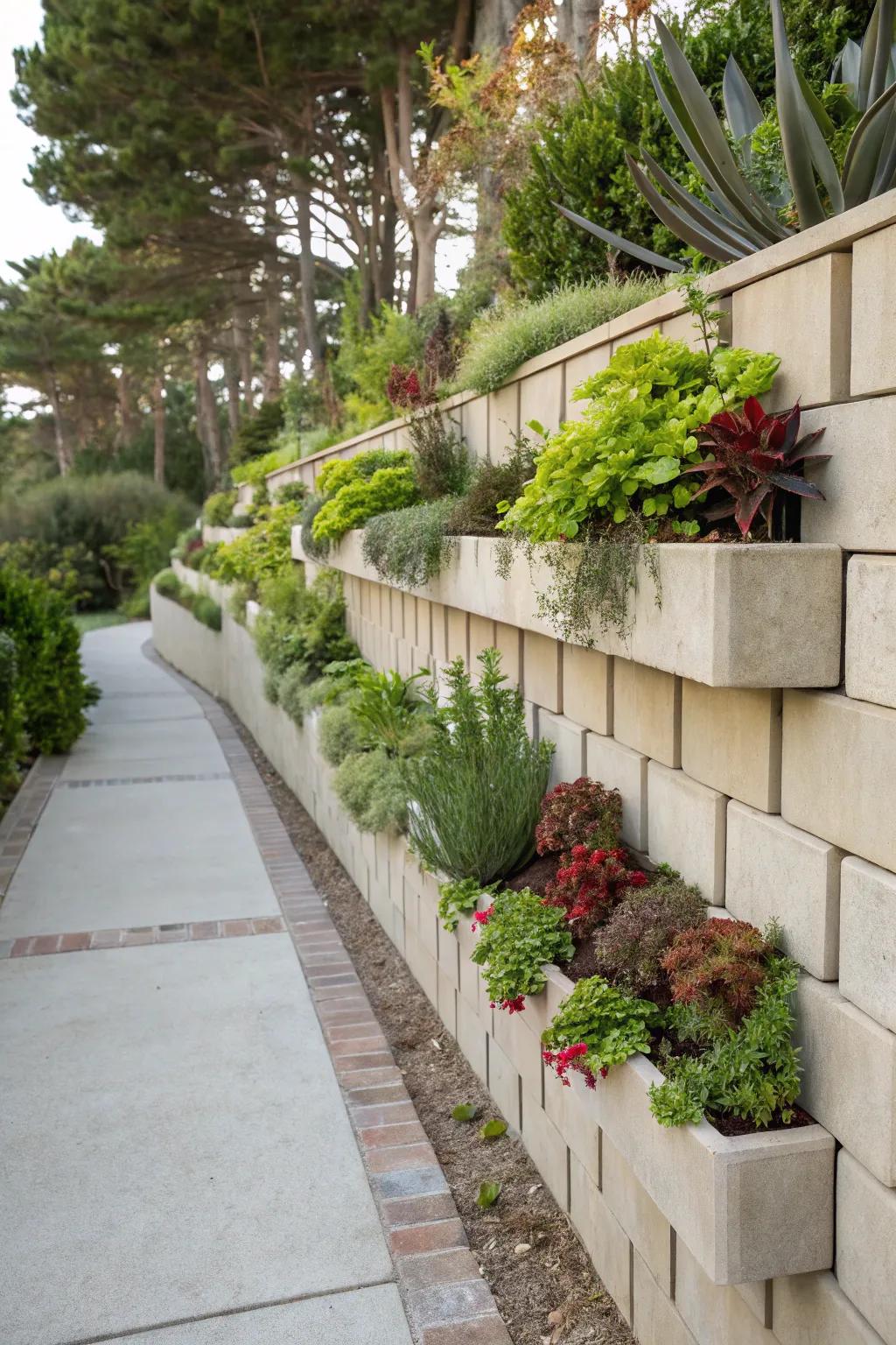Planter caps combine structural design with vegetation.