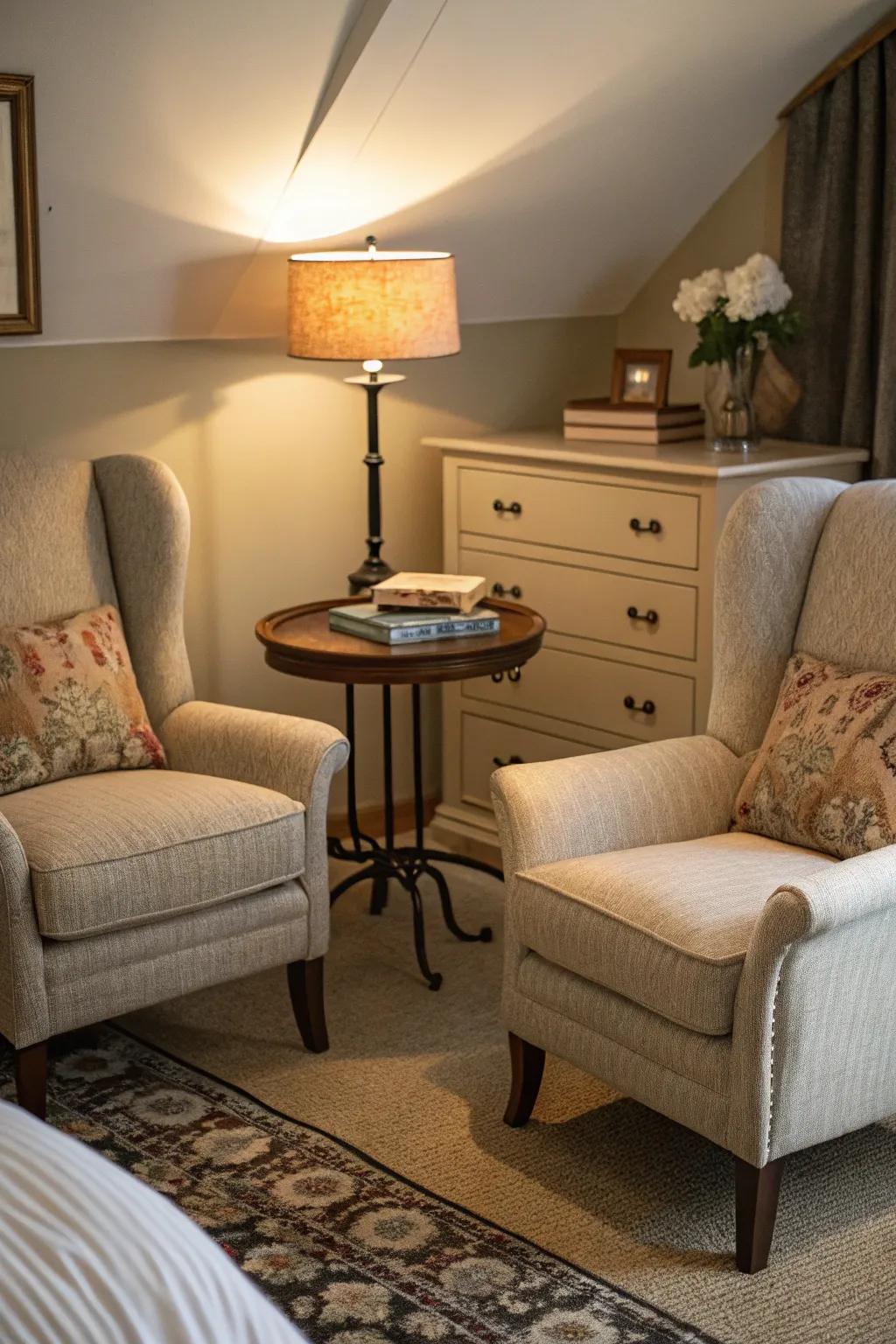 Intimate seating locations create areas for relaxation and conversation.