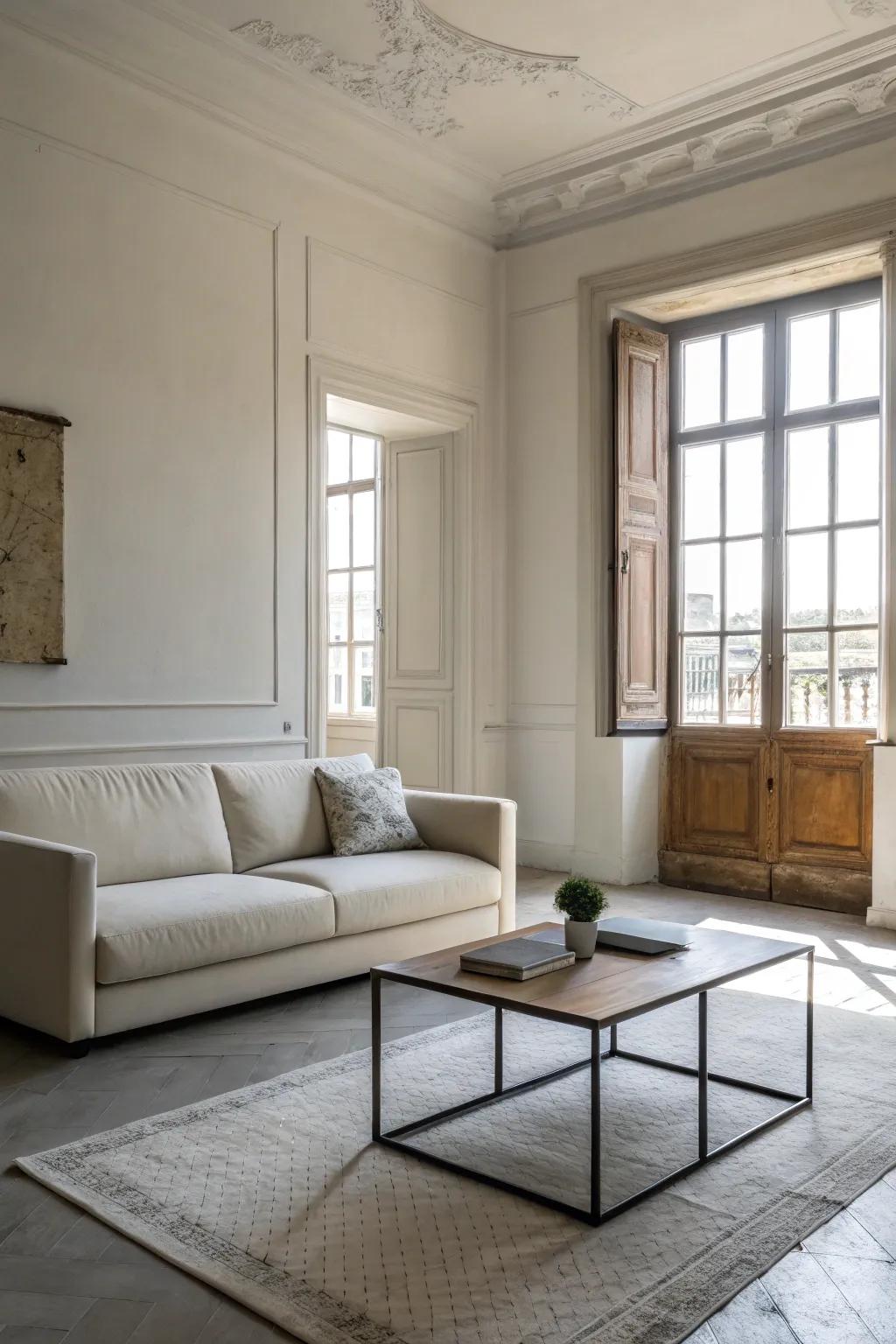 Minimalist furnishings retain a spacious and unencumbered room.