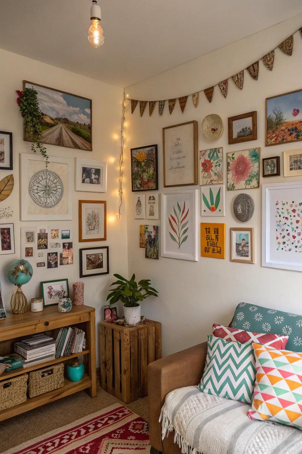 A customized area mixing artwork and decorative elements that mirror individual flair.