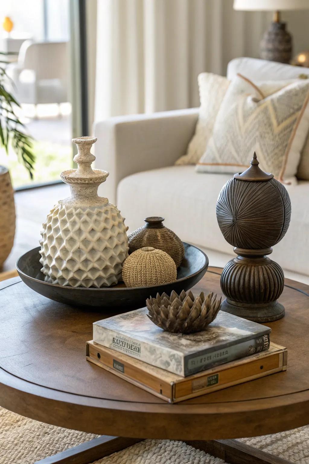 Sculptural objects add artistic flair to your decor.