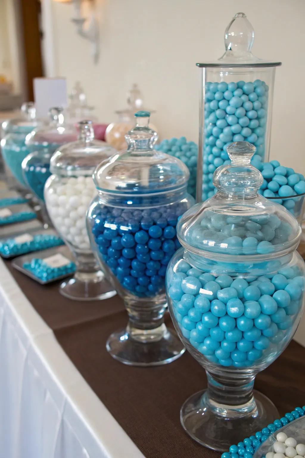 A selection of crystal containers crafting a breathtaking sweet arrangement.
