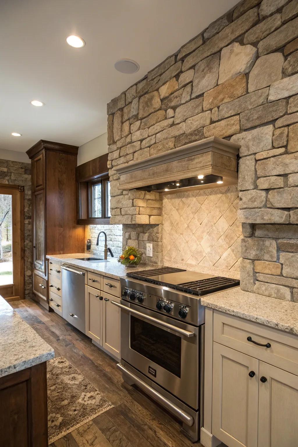 The fusion of countryside and modern features fashions a balanced kitchen appearance.