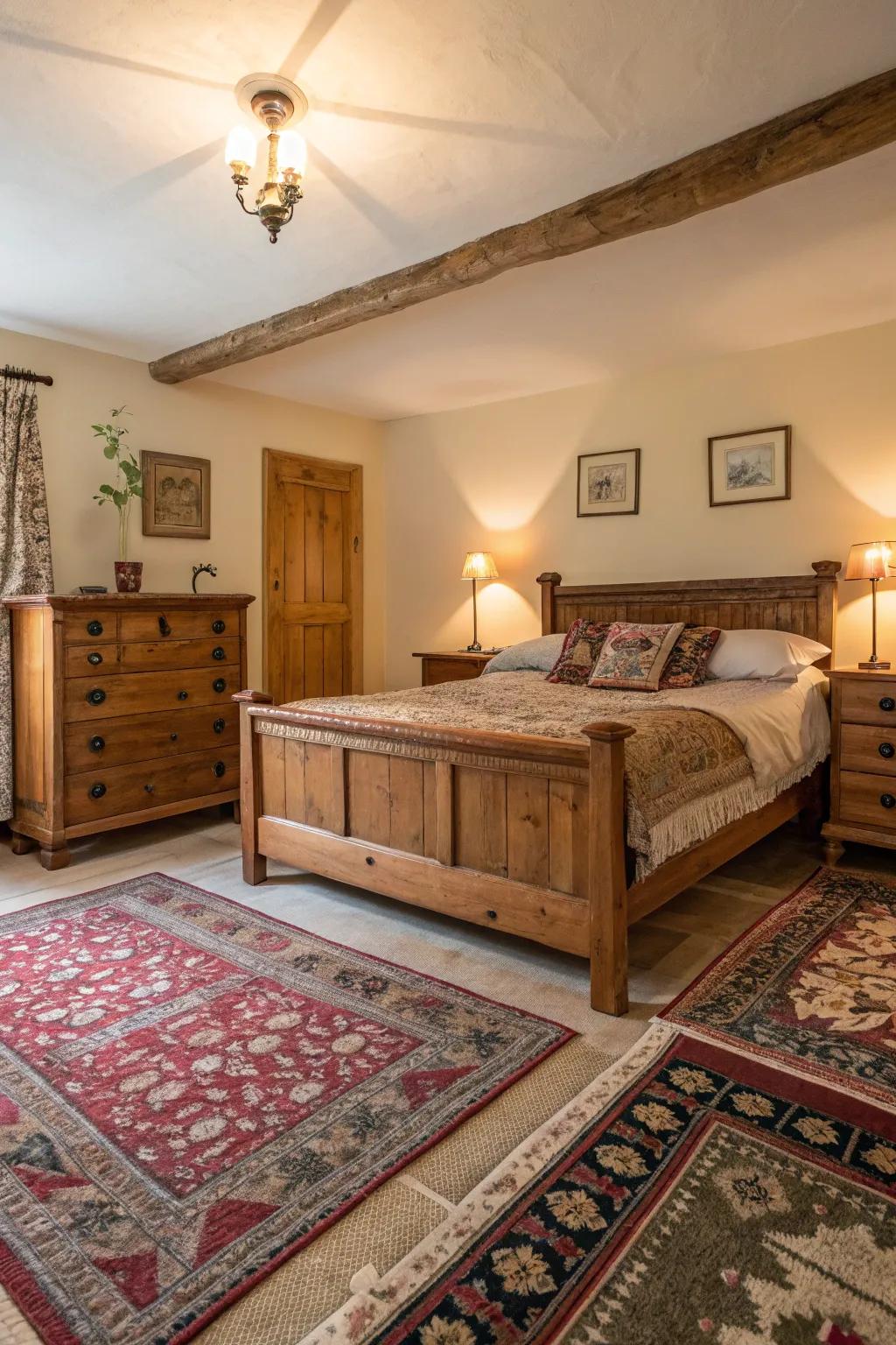 Aged mats deliver warmth and persona to the chamber.