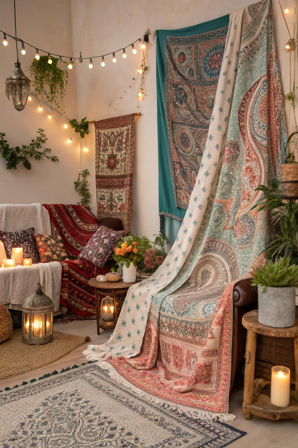 Bohemian motifs introduce a dynamic and playful charm.