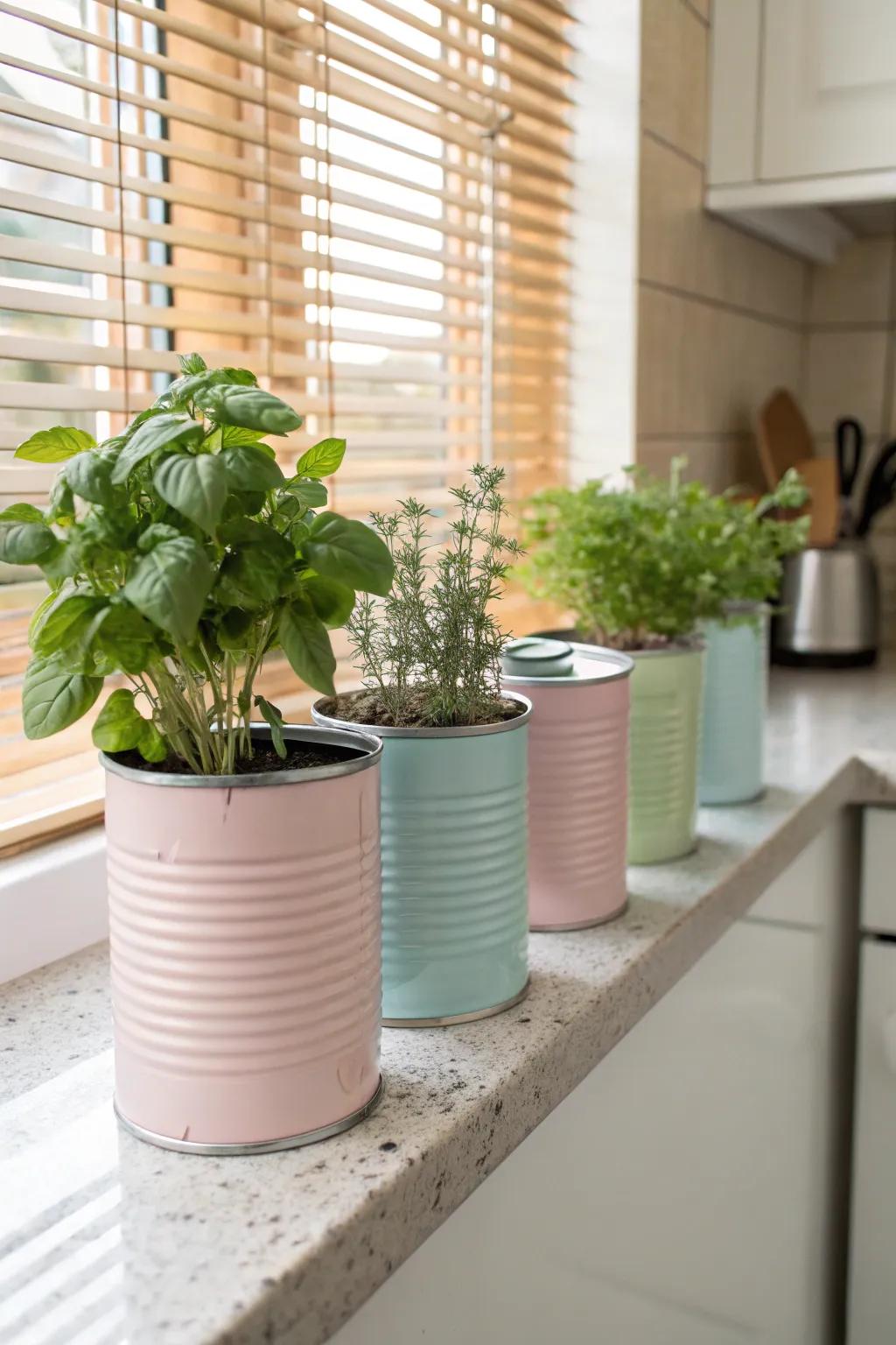 Upcycled tin cans present an environmentally conscious and aesthetically pleasing alternative.