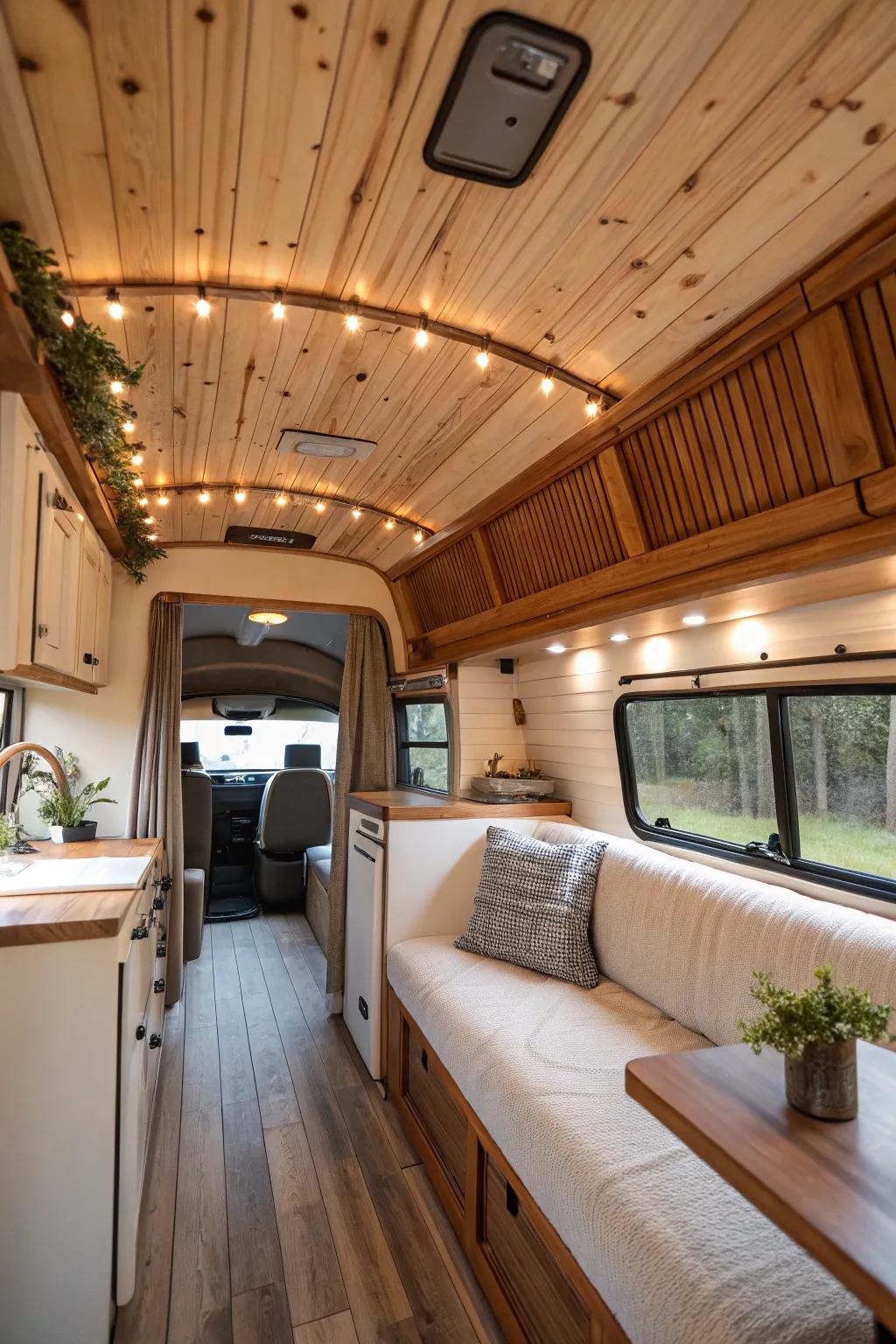 Natural tones create a serene and tranquil RV interior.