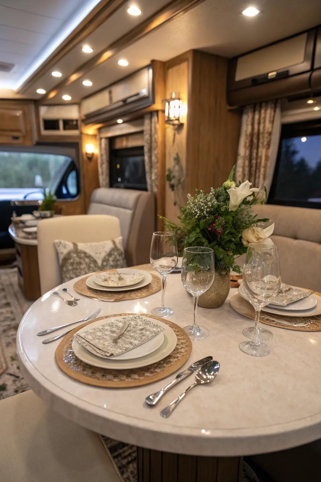 A round table adds elegance and intimacy to your dining space.