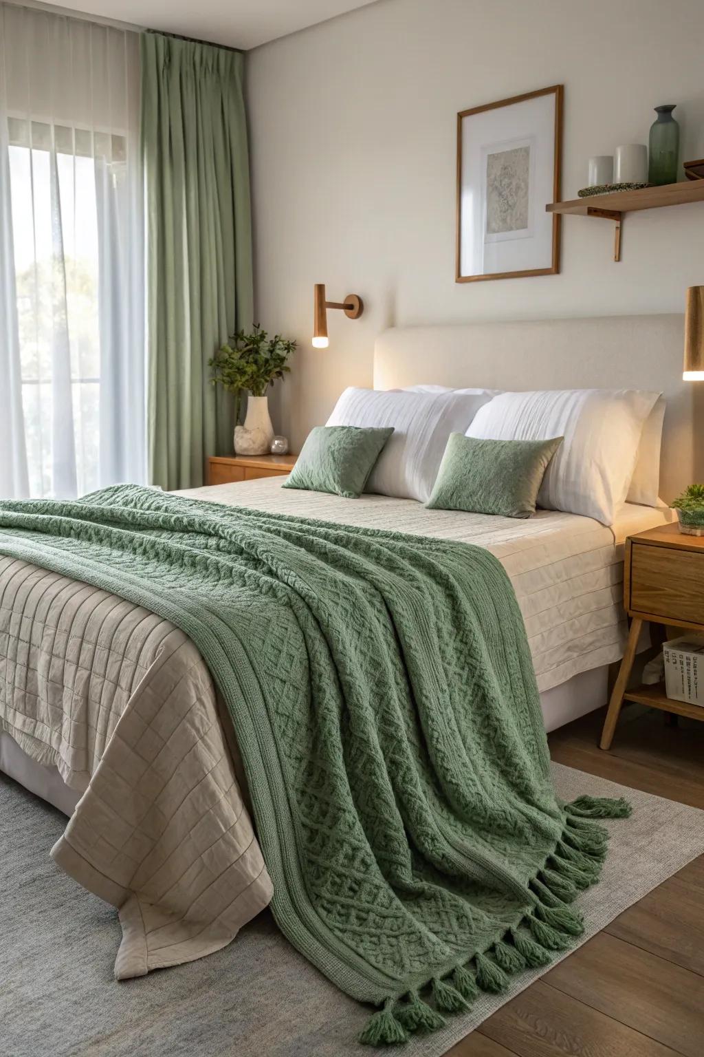 Enhance style and comfort with a sage green throw.