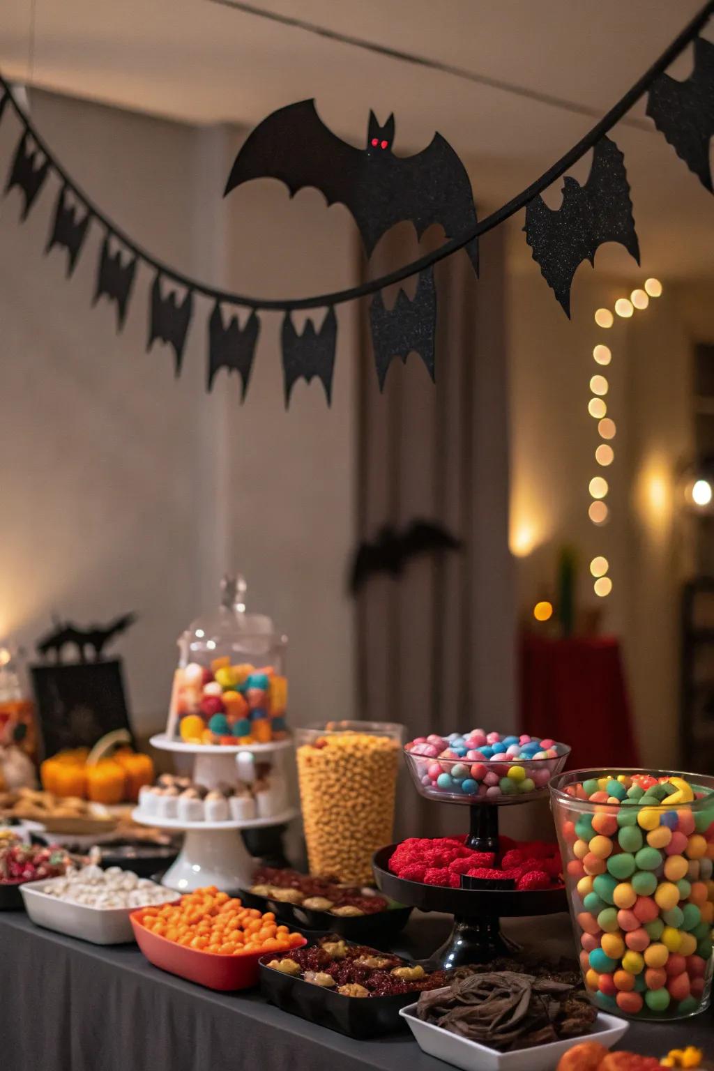 Bat garland injects a vibrant and eerie touch.