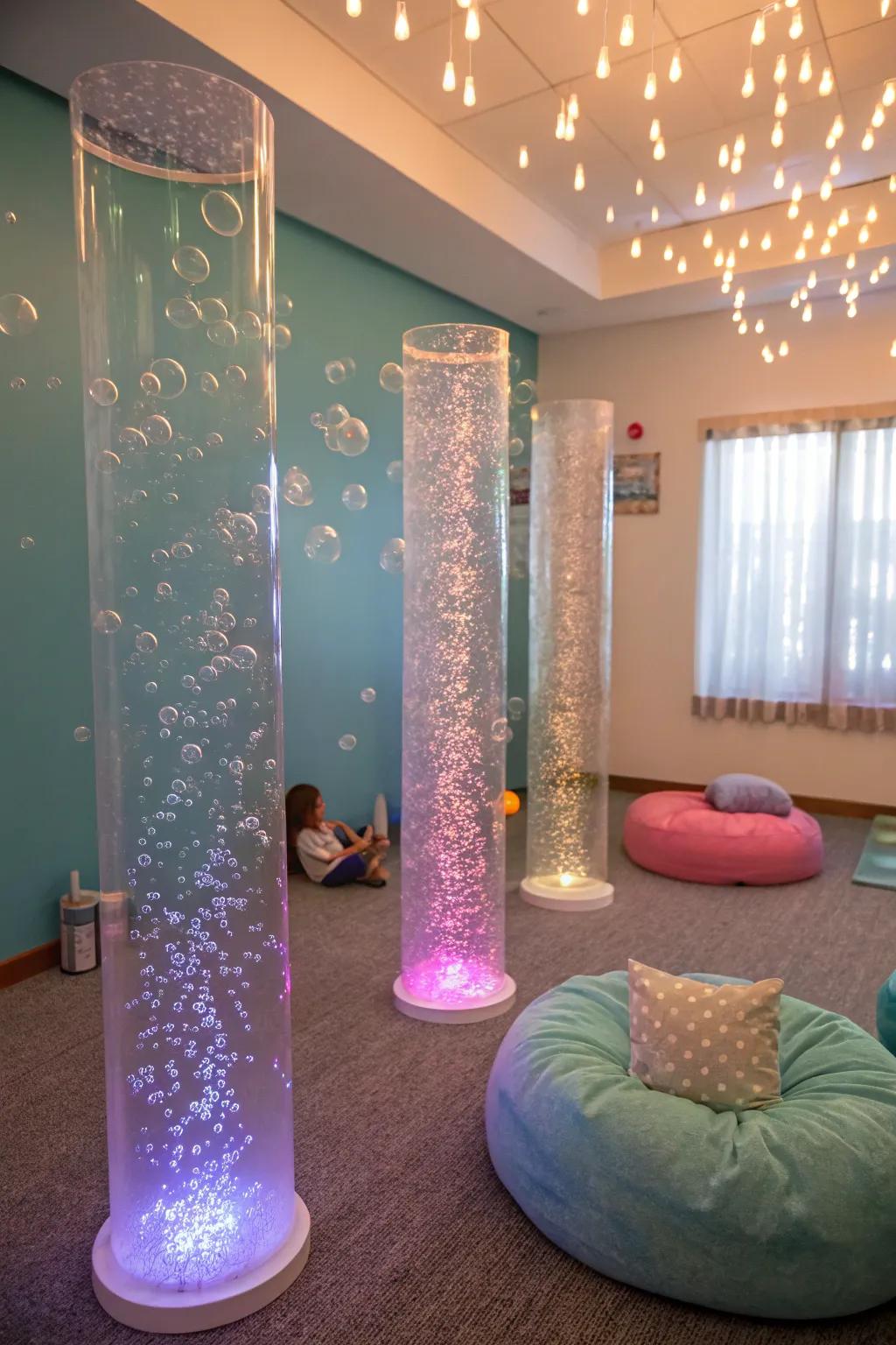 Bubble columns supply captivating visual stimulus.