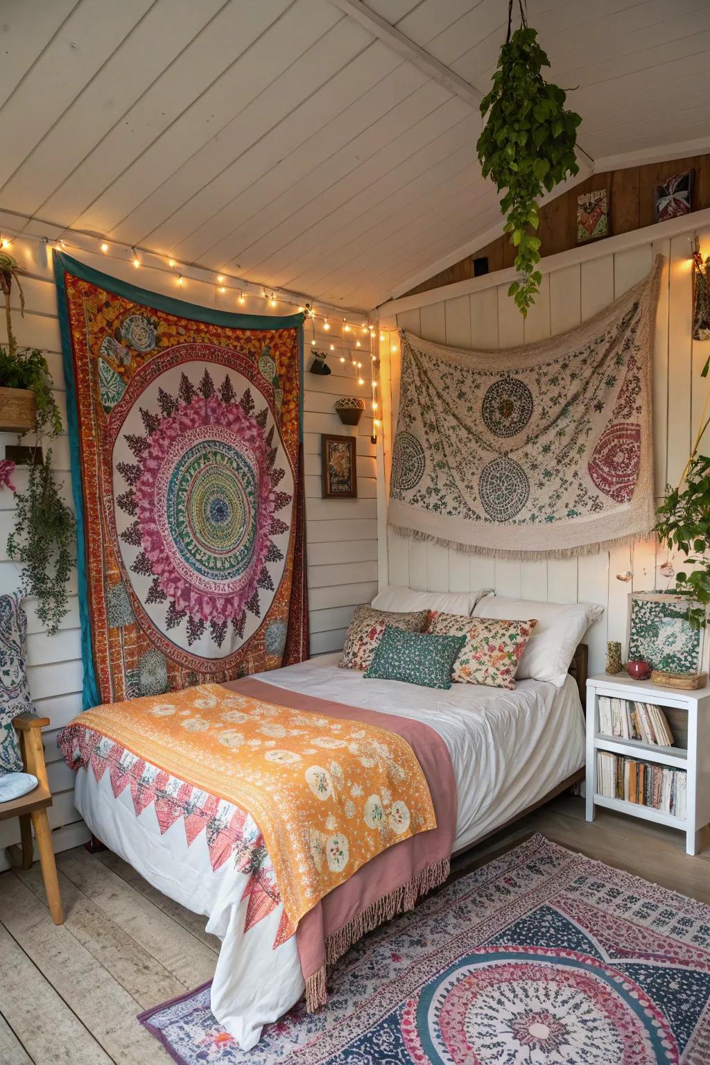 Tapestries add a bohemian touch to your shed’s decor.