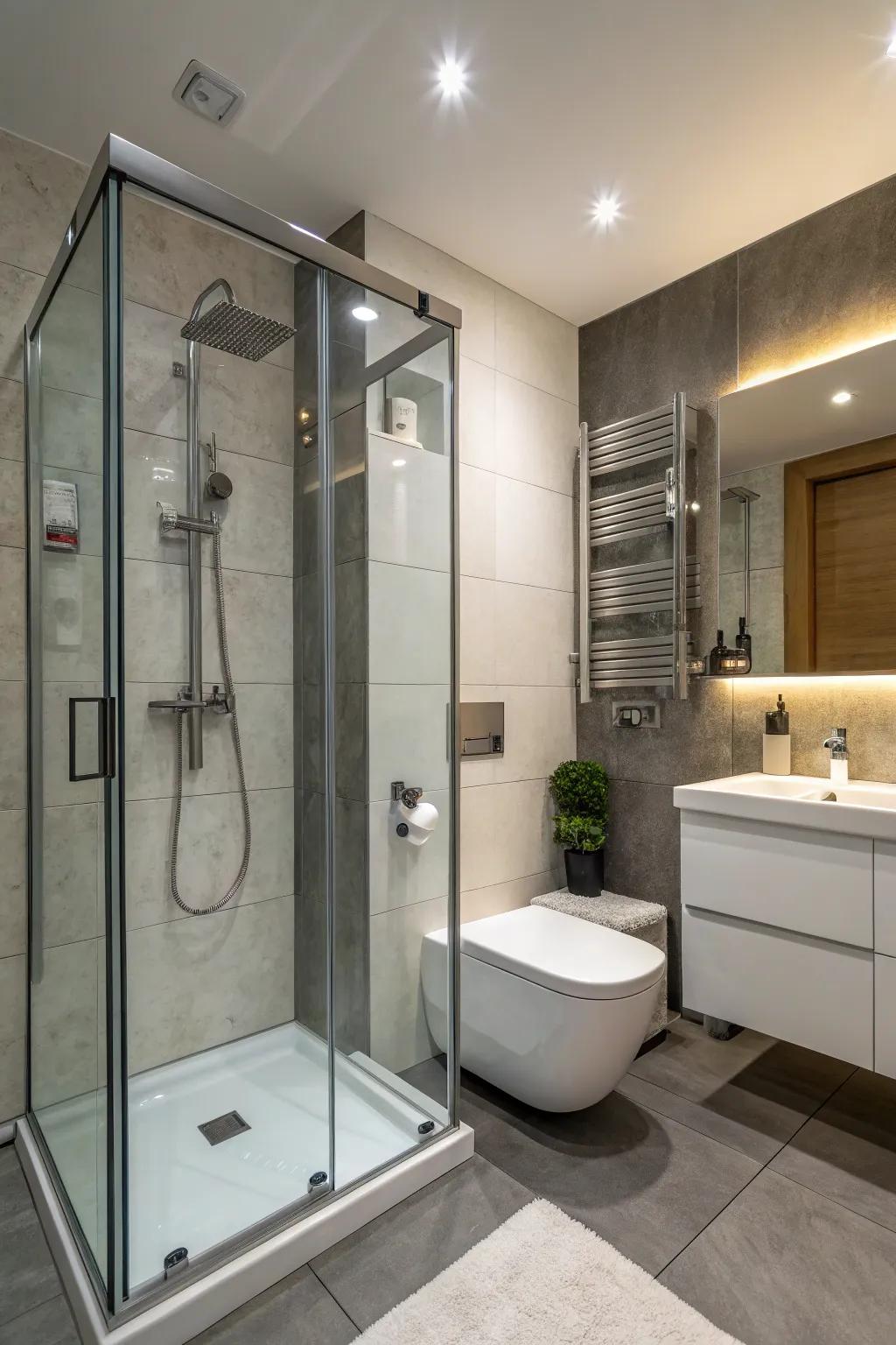 Sleek, contemporary fixtures introduce an air of elegance and style.