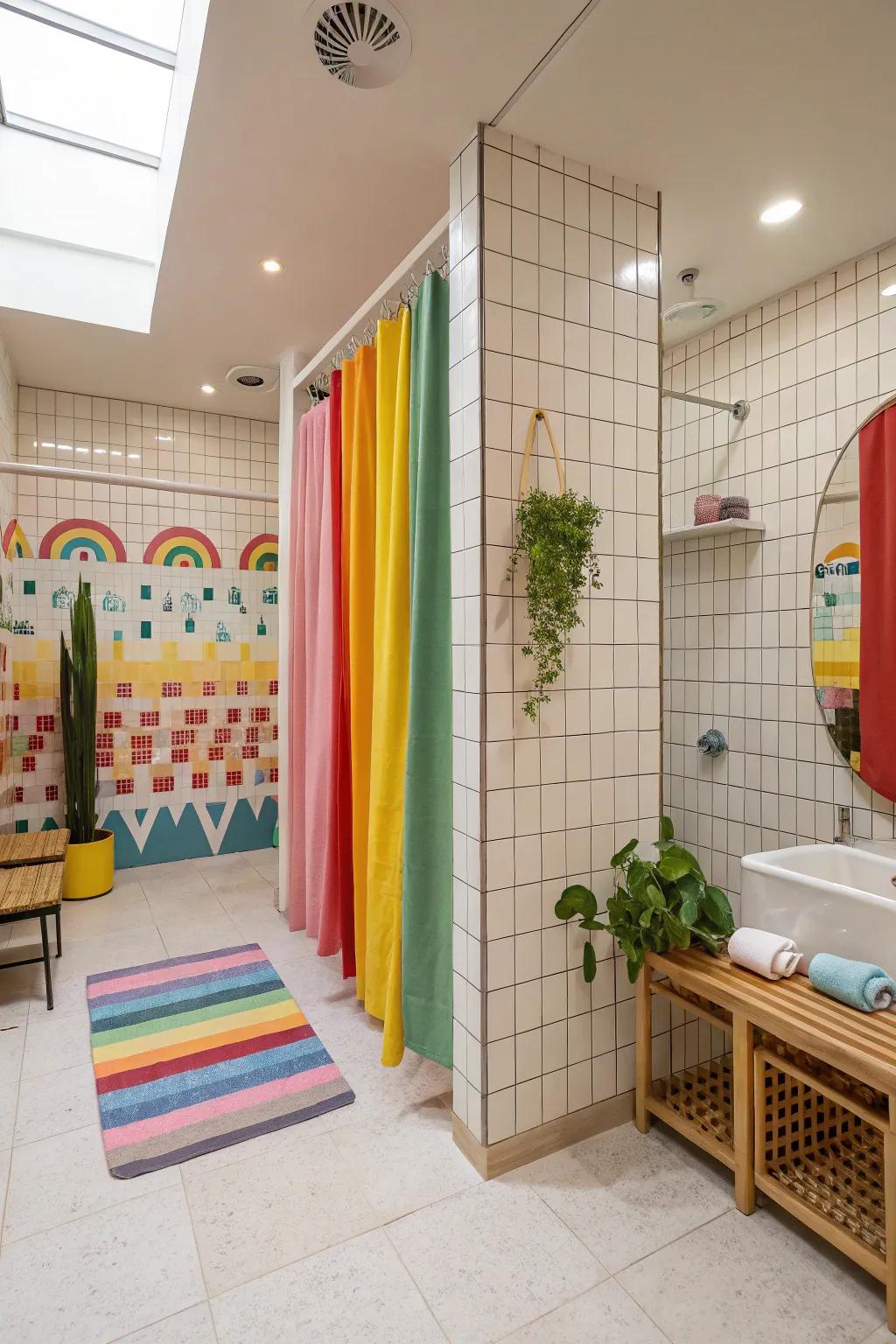 A vibrant washroom featuring a splash of color for added character.