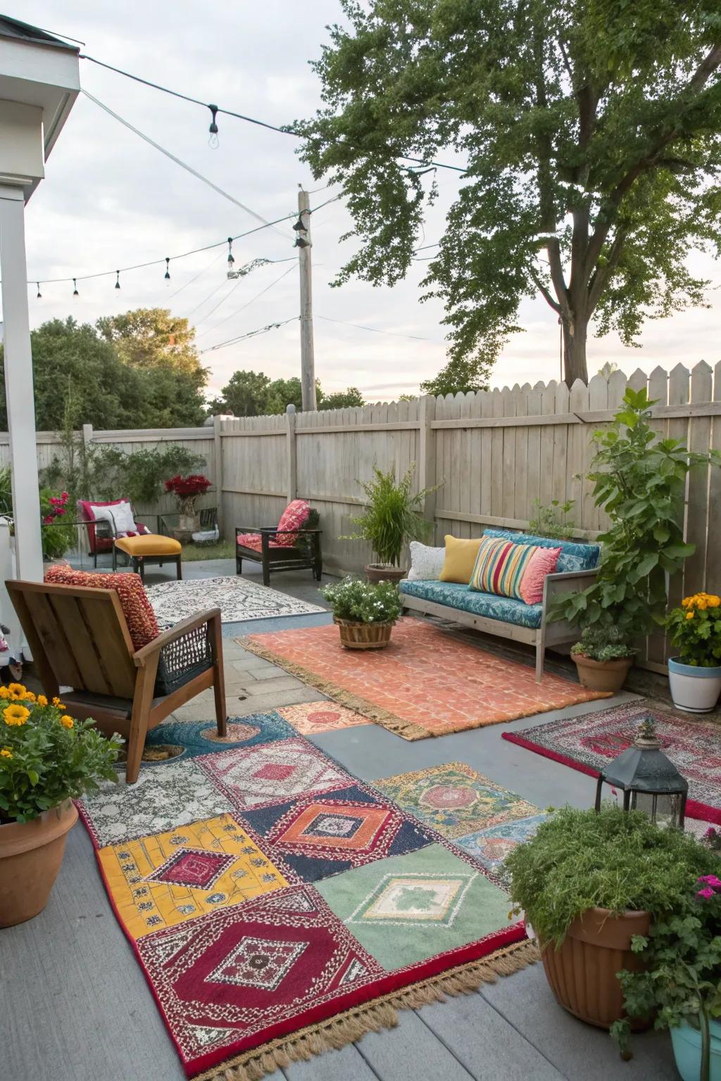 Outdoor rugs introduce color and comfort to your patio.