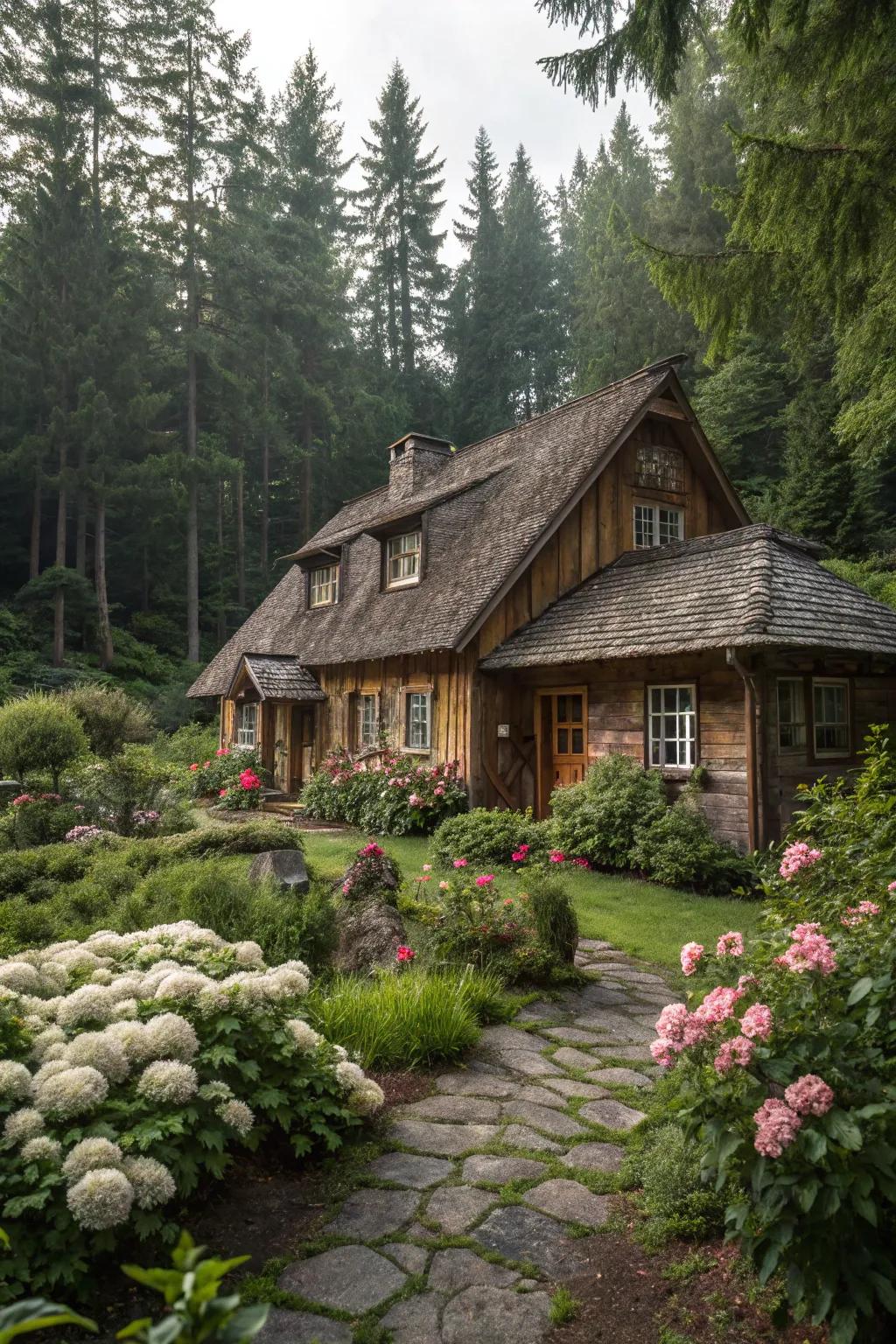 Natural wood tones for a cozy, cabin-like exterior.