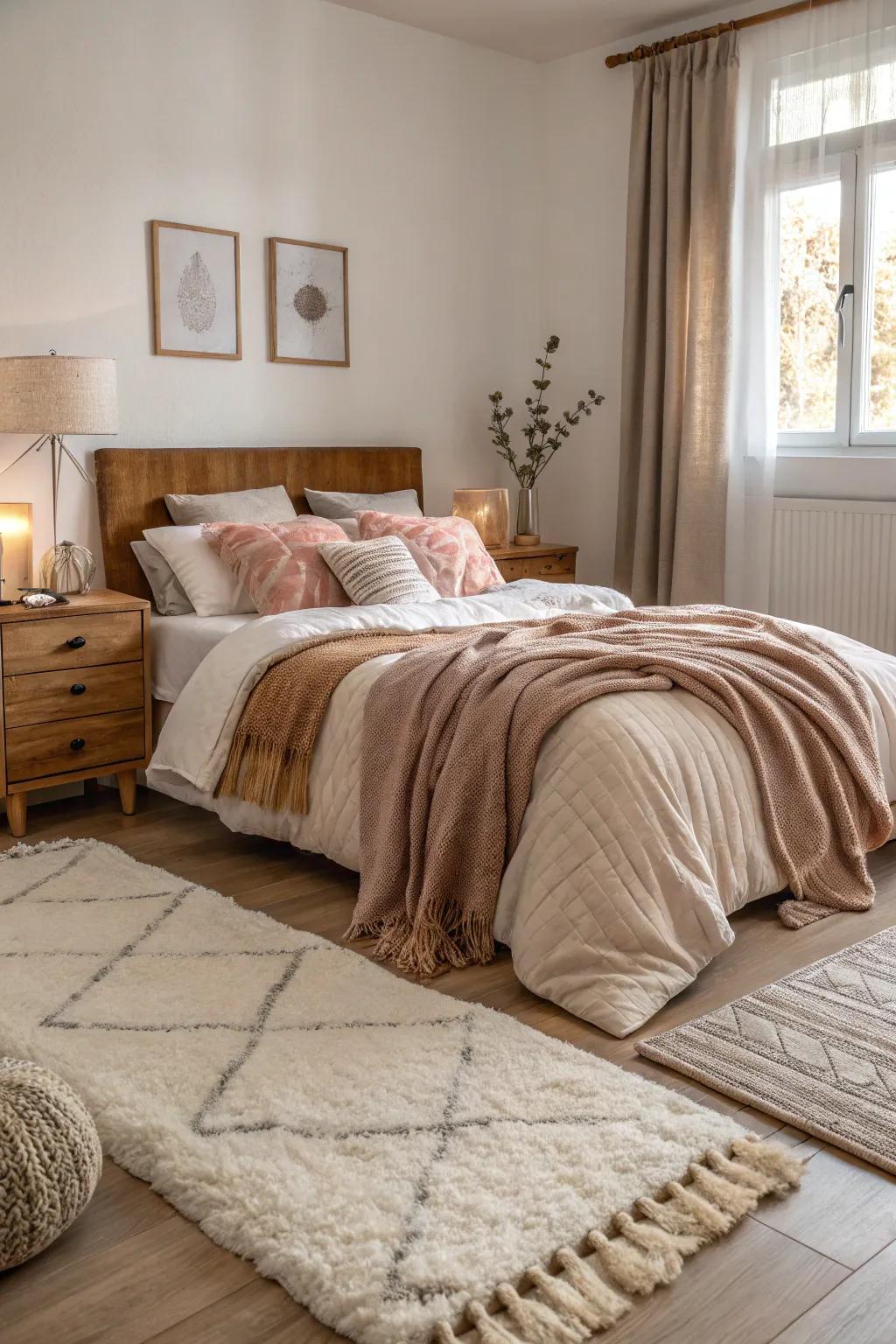 Layers of fabrics make your personal area warm and inviting.