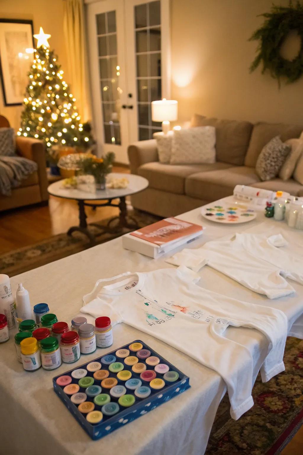 A creative station for guests to personalize baby onesies.