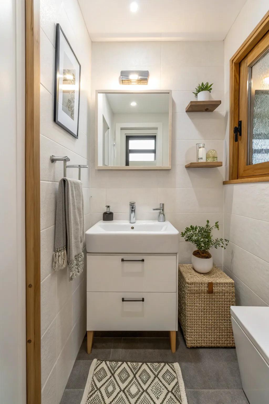 Wall-mounted sinks maximize floor space without compromising elegance.