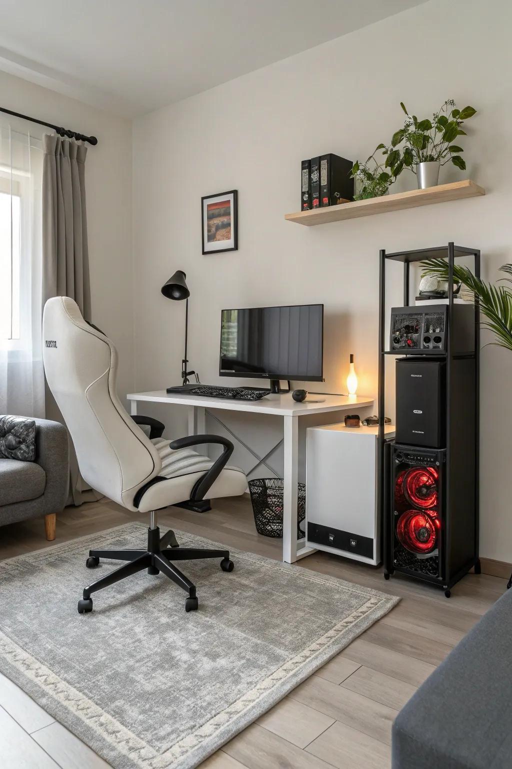 A minimalist design can create a more spacious feel in your gaming room.