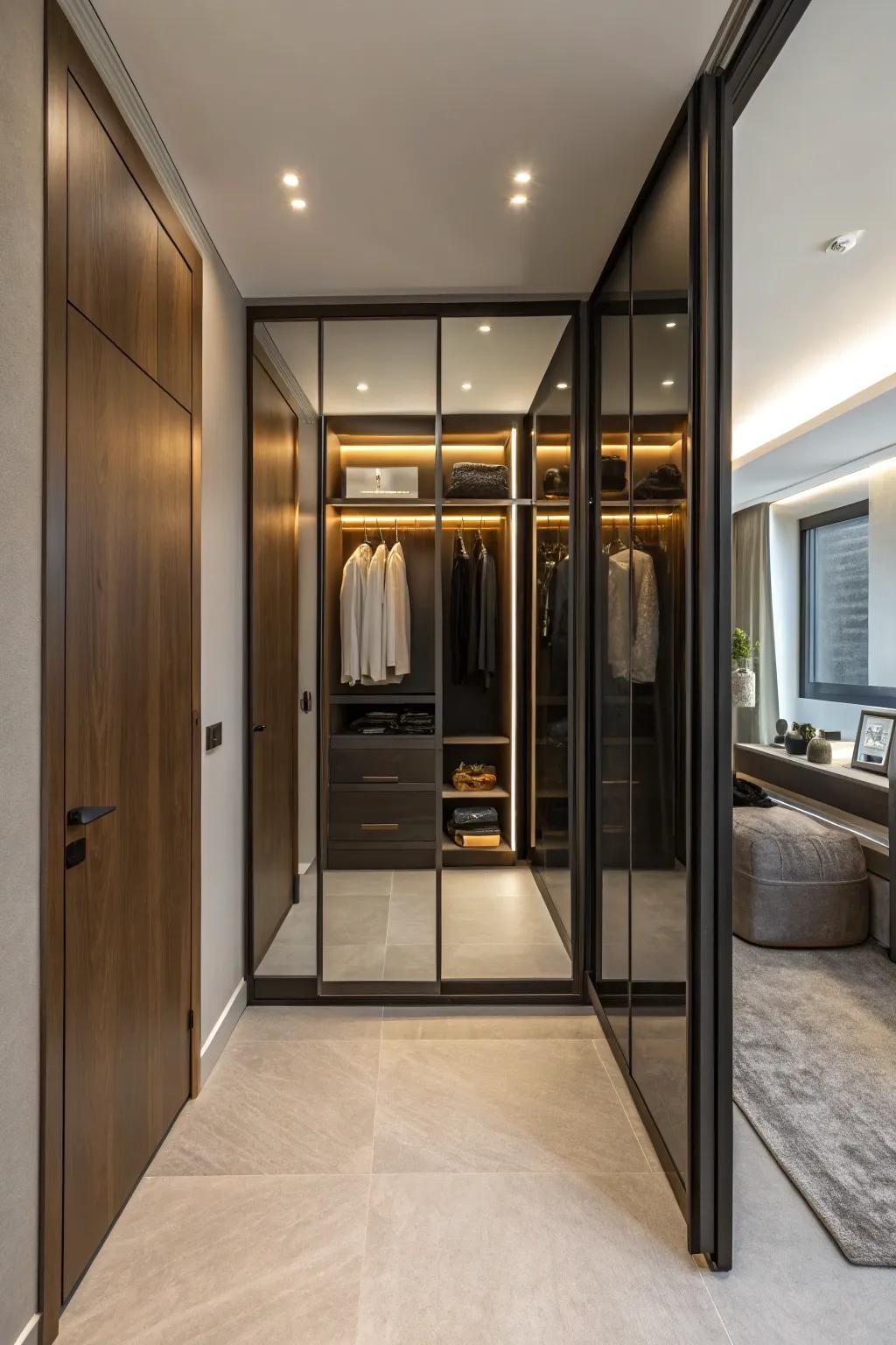 Reflective materials create the illusion of more space.