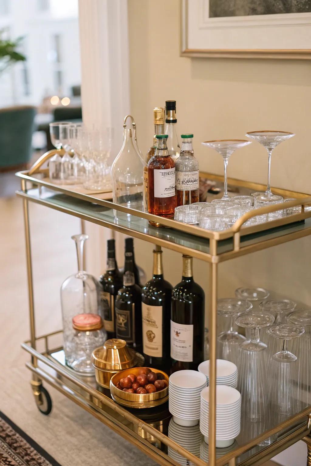 A mobile refreshment station can be a chic and functional addition.