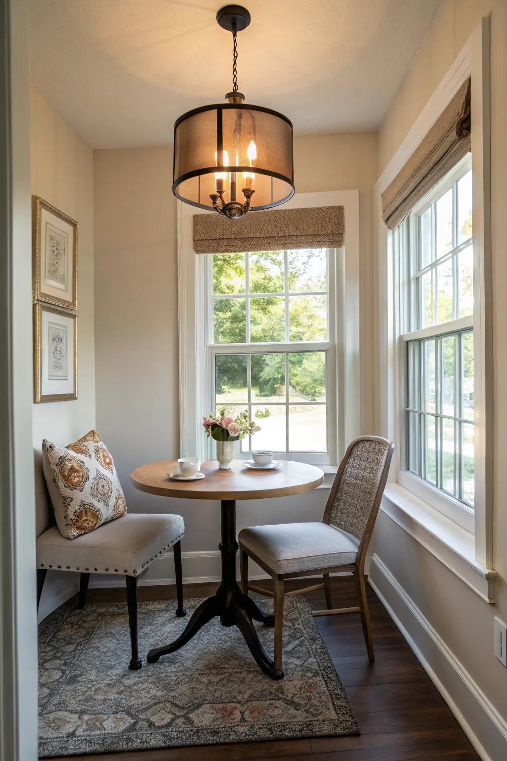 Streamlined furnishing complements the illumination, rendering it the luminary of the room.