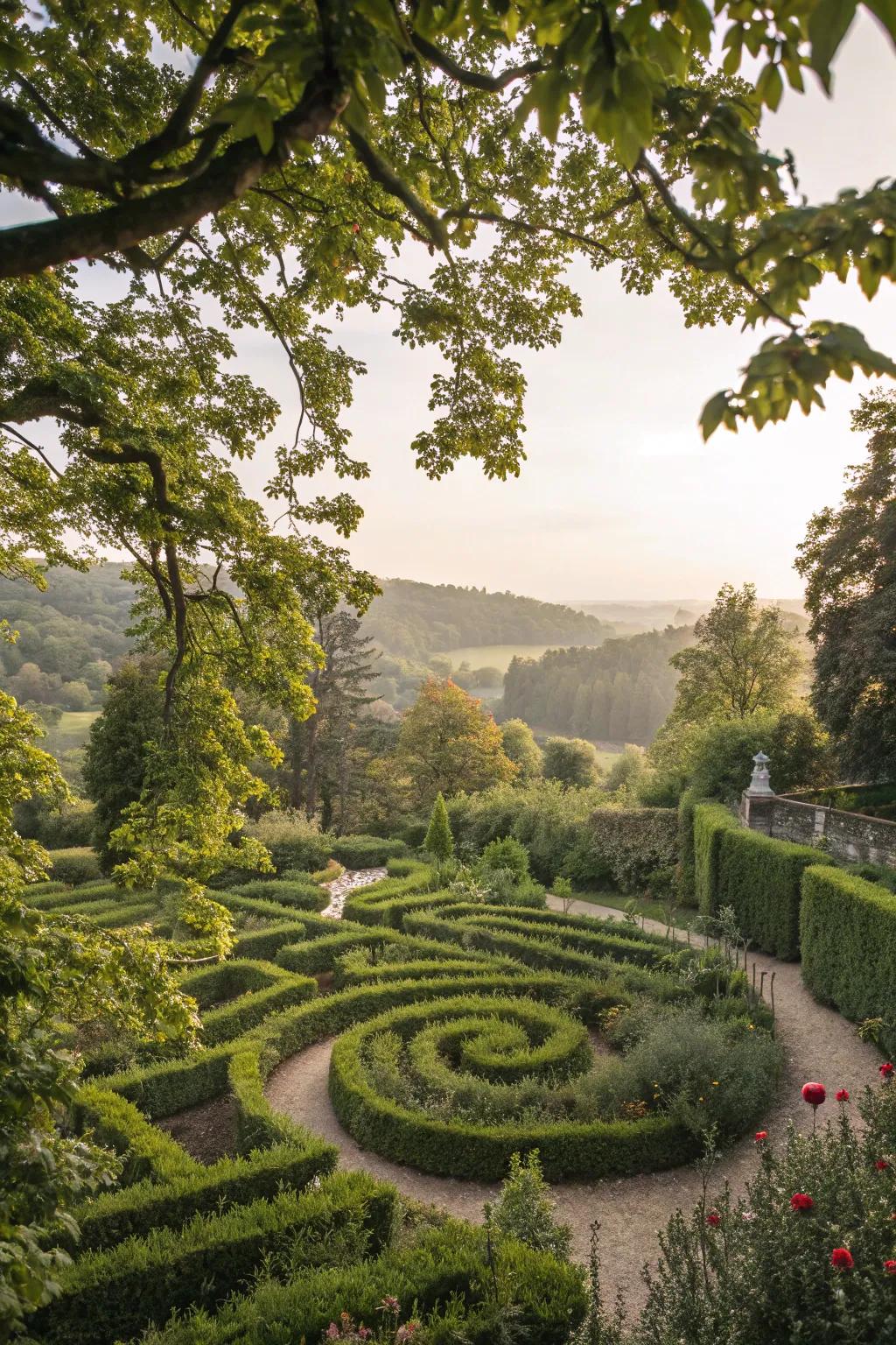 A garden maze wonderfully integrated with inherent surroundings.