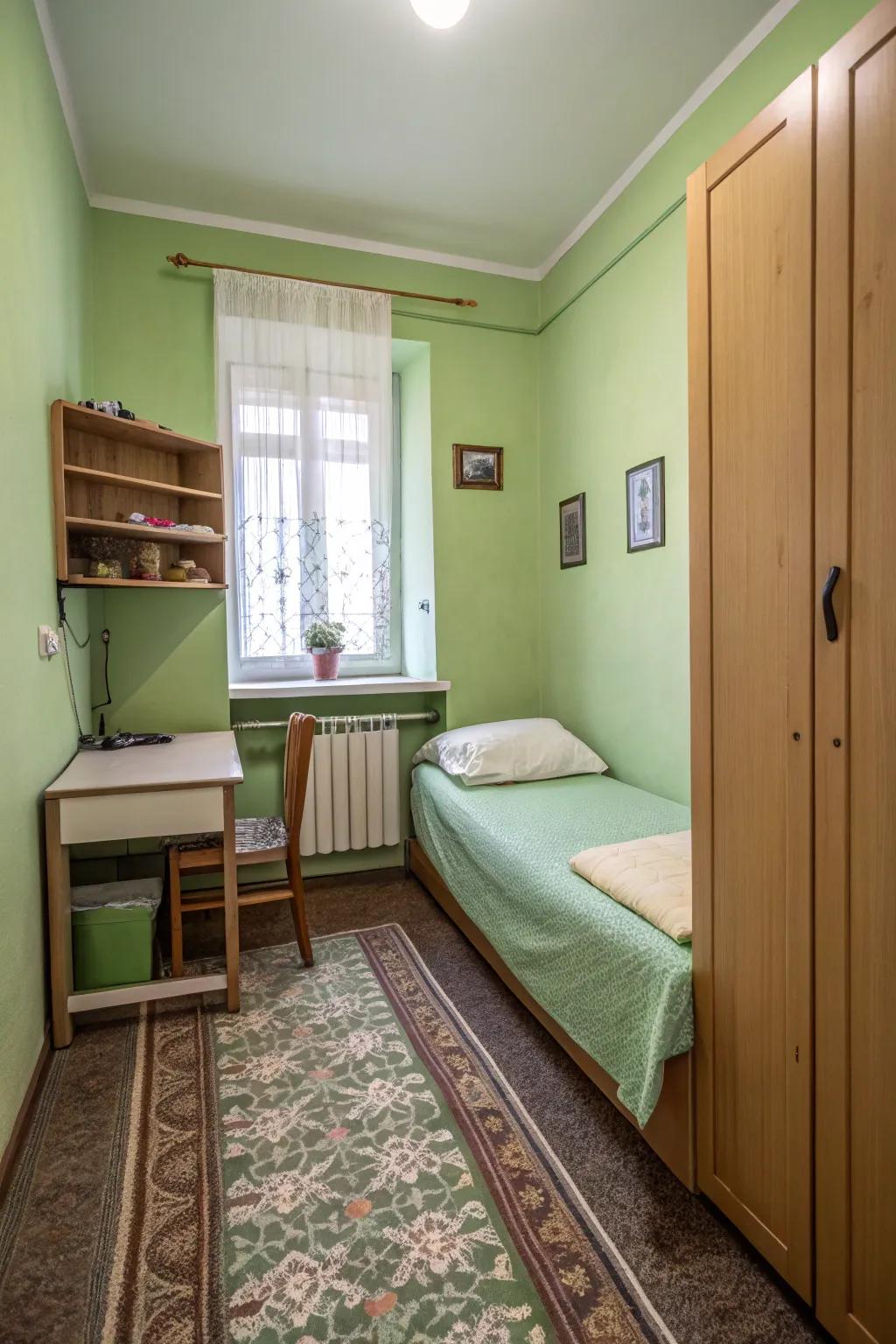 A compact design optimizes space in a small bedroom.