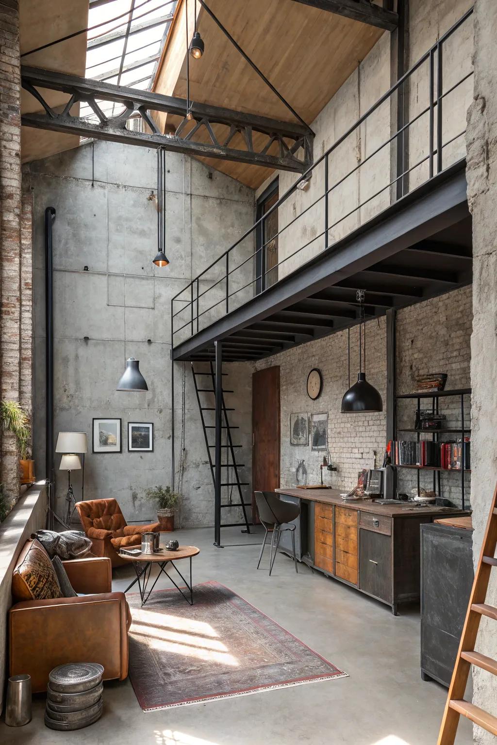 Industrial motifs introduce a contemporary touch to the loft.