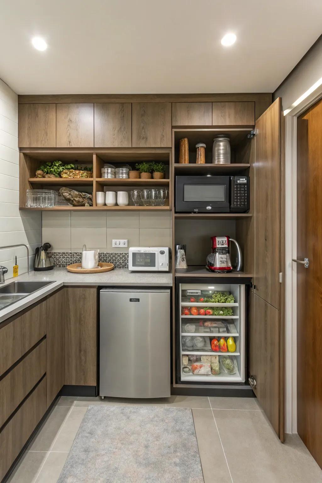 A well-designed kitchenette that makes the most of available space.