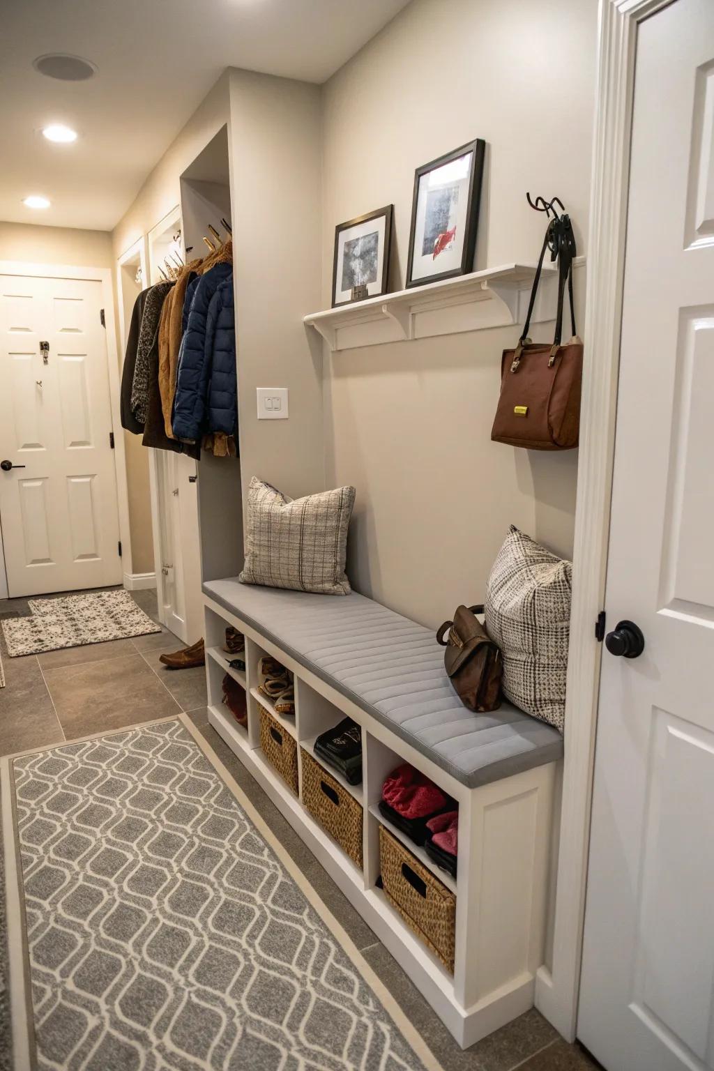 Multi-purpose furniture is essential for maximizing space in slender passageways.