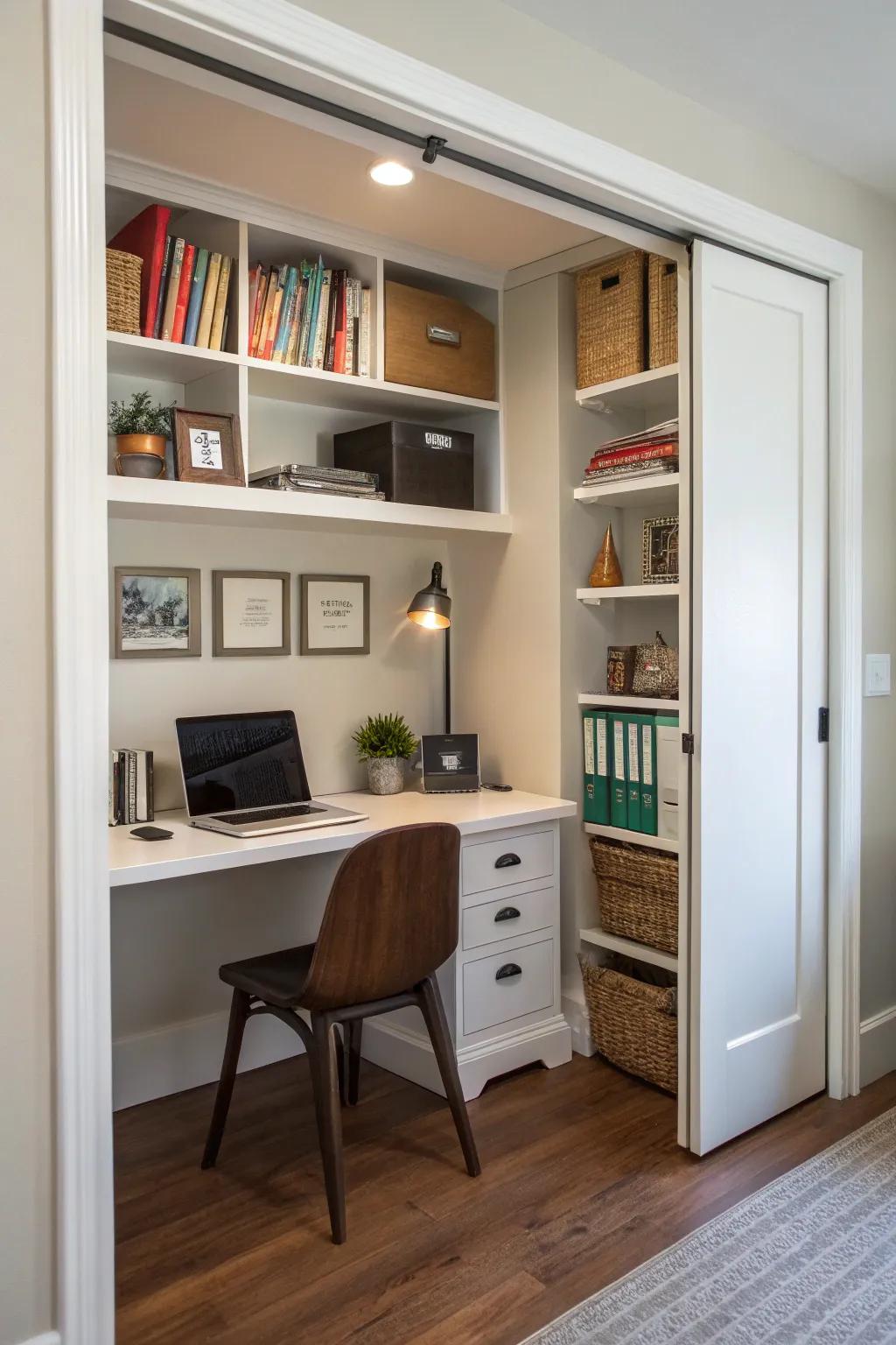 Repurposing a closet can unlock hidden potential for a functional workspace.