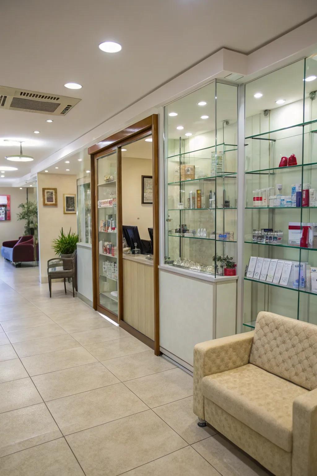 An open reception zone enhances the hospitable essence of the salon.