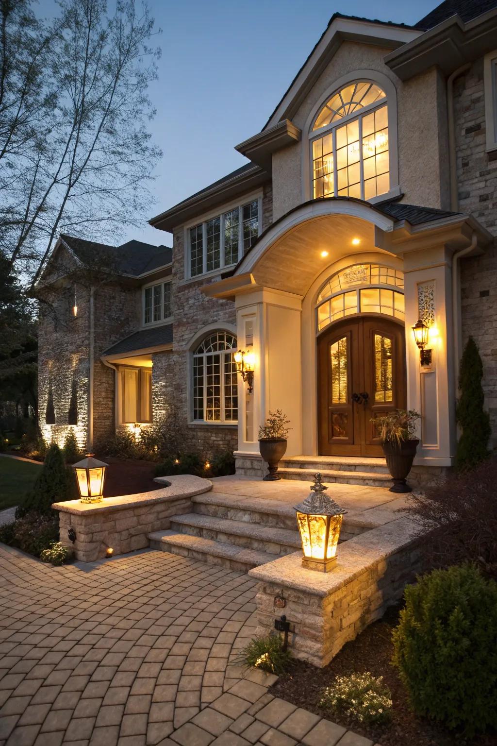 Elegant lighting accentuates the design features of your front door.
