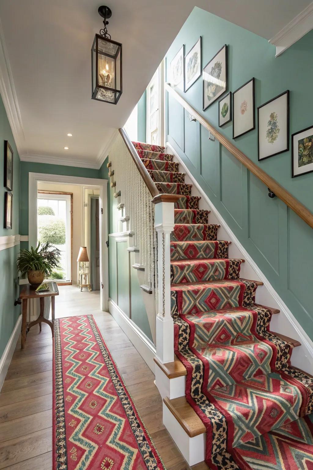 A bold carpet runner adds color and energy to your stairs.