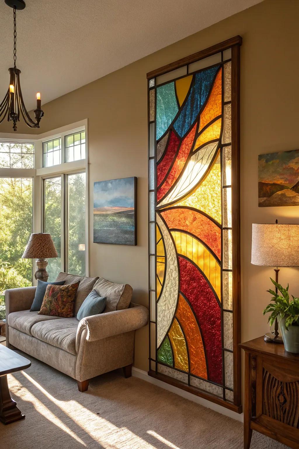 Abstract stained glass art makes a bold statement in any room.