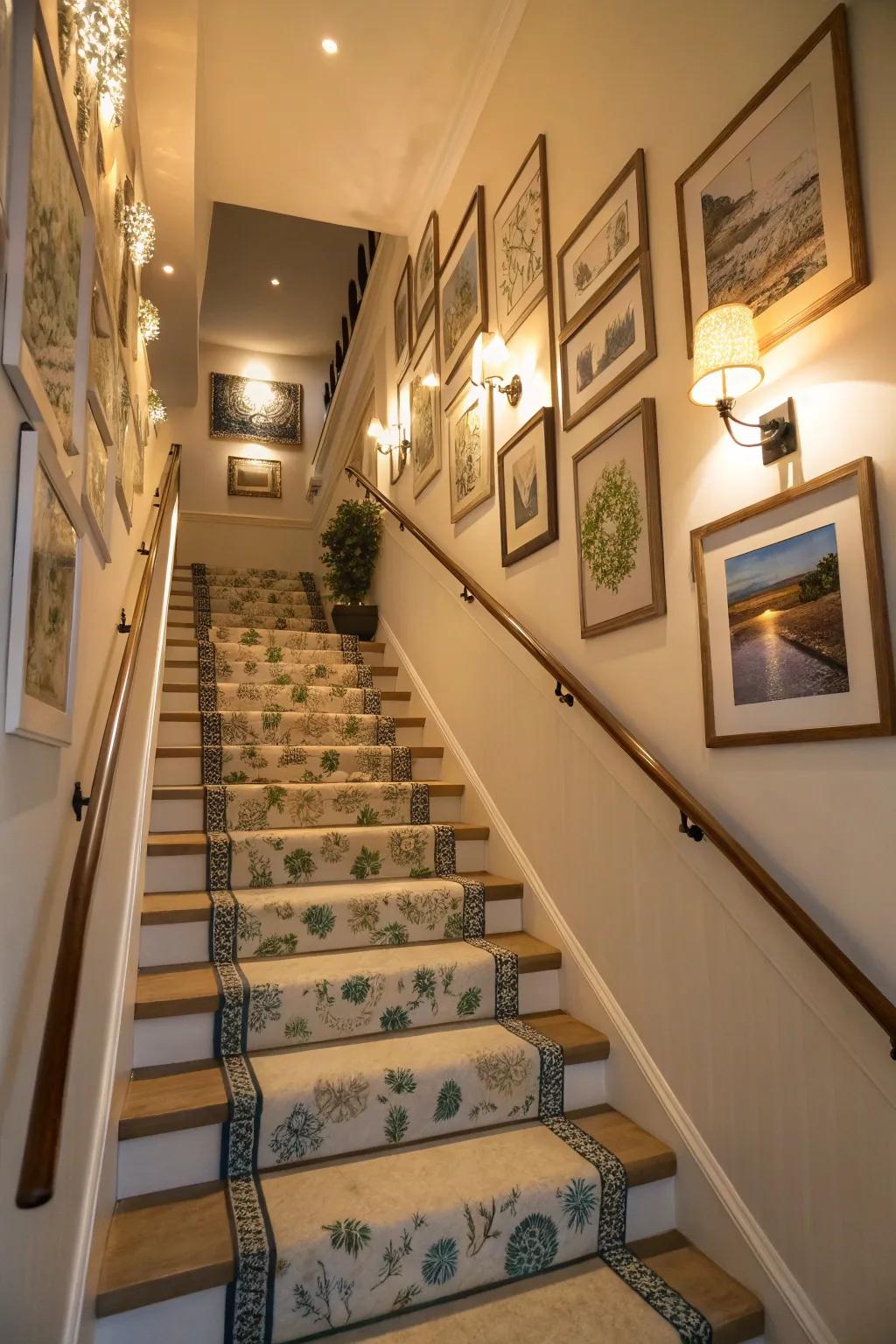Coordinated wall accents enhance the overall aesthetic of the staircase.