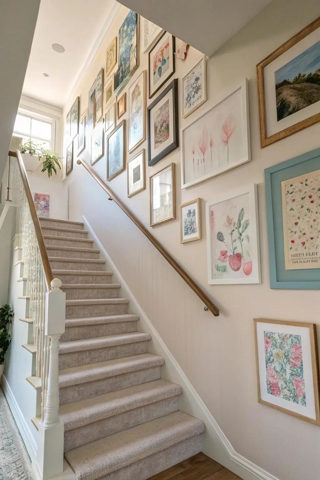 A cohesive color scheme integrates an eclectic gallery.