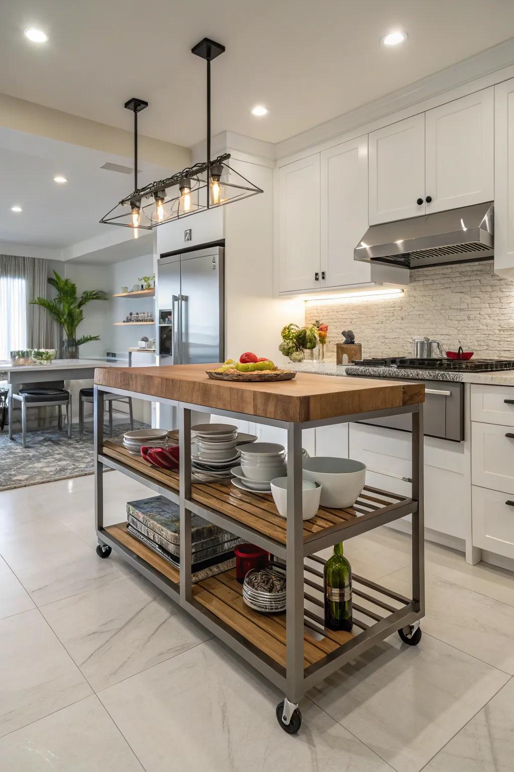 Incorporate versatility and stowing to your kitchen with a portable station.