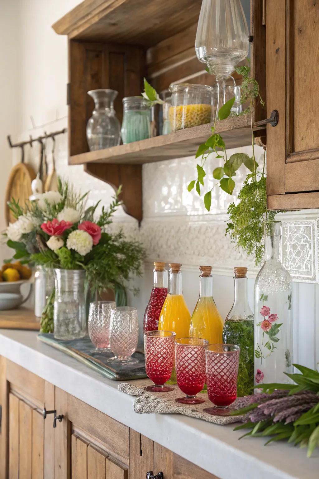 Transform your glassware into art with creative arrangements and decor.