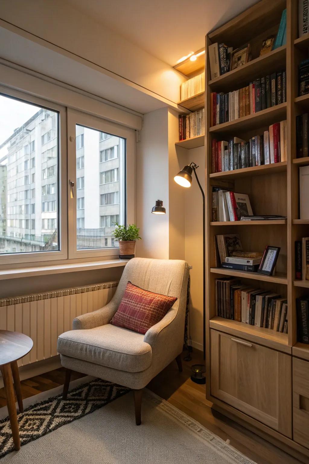 A cozy corner adds both function and charm to a studio apartment.