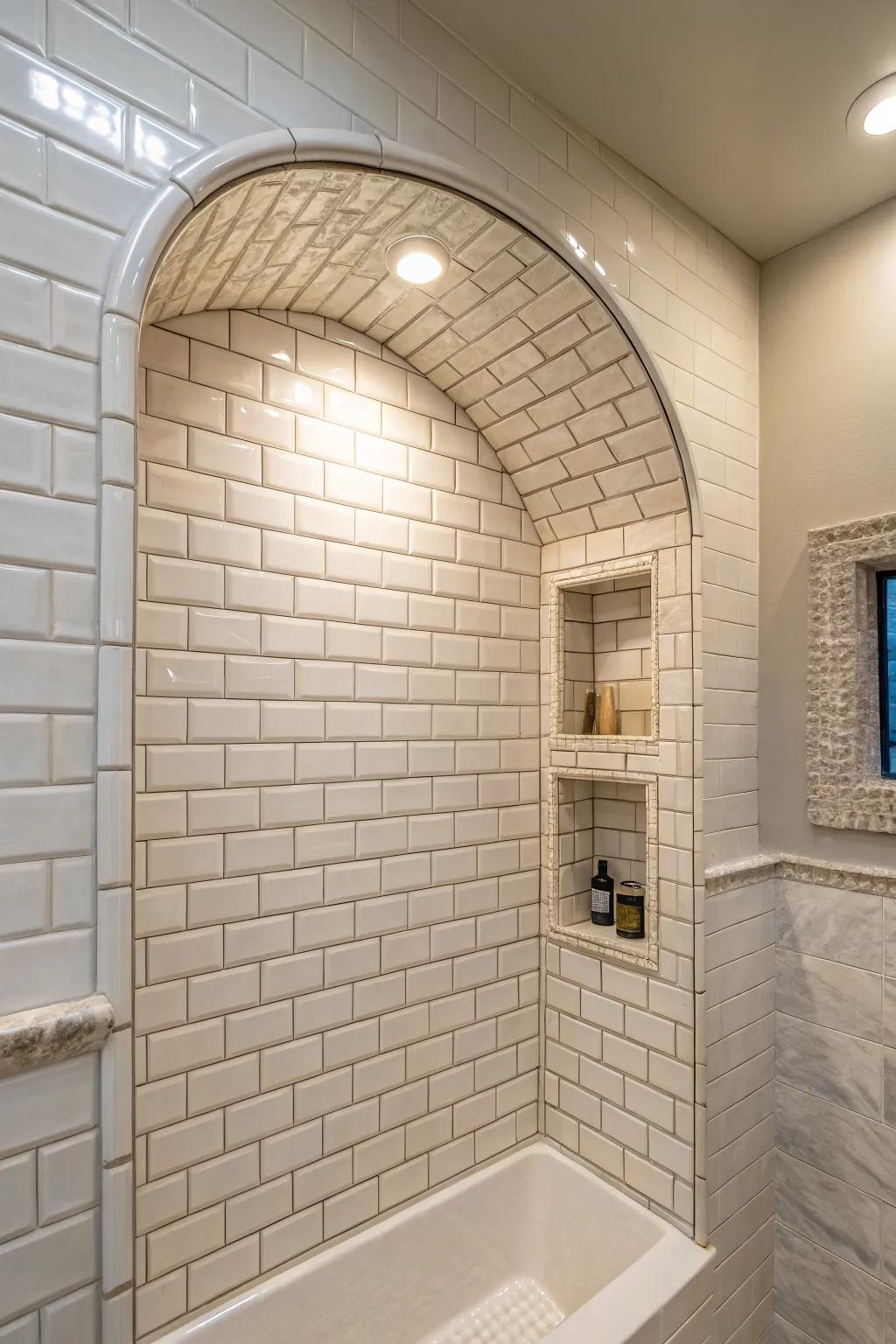 A beautifully curved shower niche.